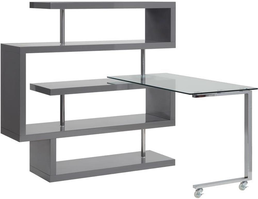 Gray Glass Writing Desk with Shelves and Chrome Frame