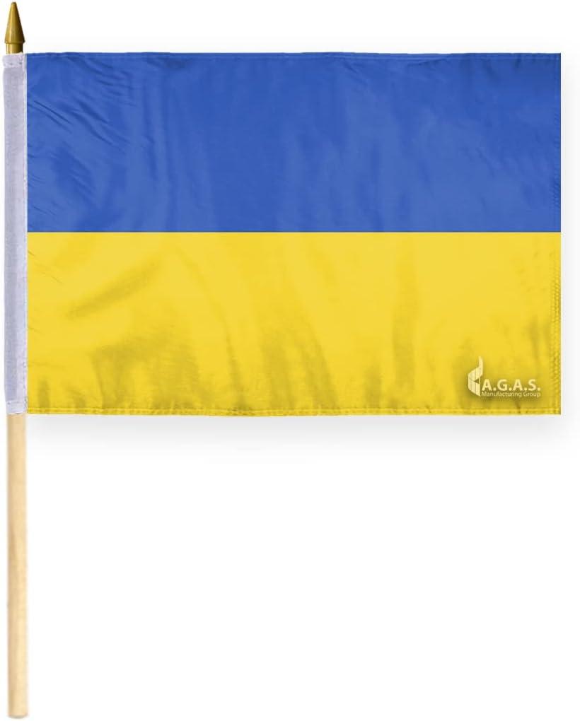 Ukraine 12" x 18" Polyester Flag with Wooden Stick and Spear Tip