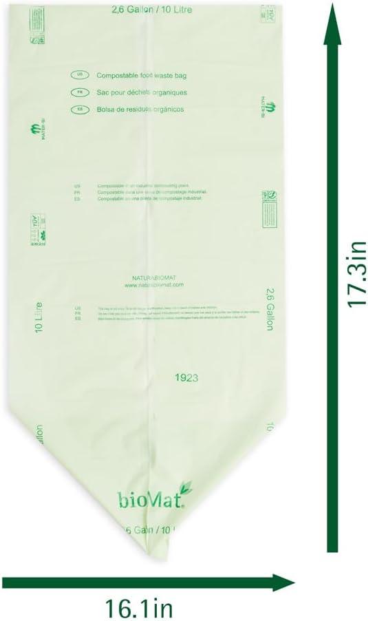 bioMat 2.6 Gallon Compostable Bags, 125 Count, Compostable Trash Bags for Countertop Bin, BPI ASTM 6400