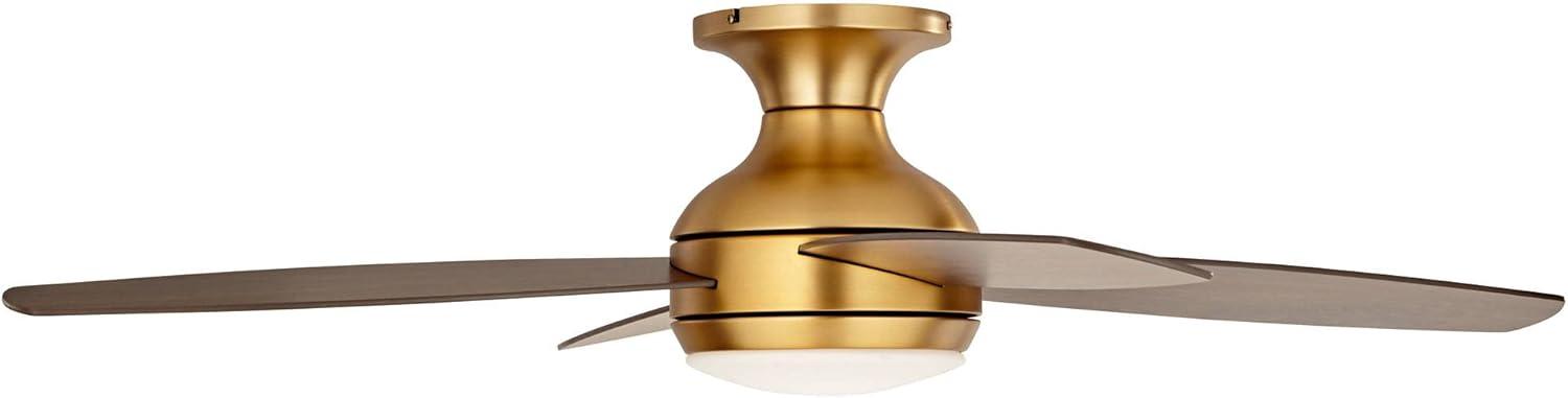 52" Casa Vieja Elite Modern Hugger Indoor Ceiling Fan with Light LED Remote Control Soft Brass Walnut Brown Opal Glass for Living Room Kitchen House