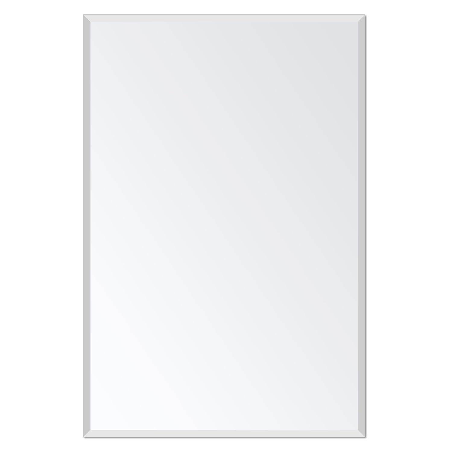 Ruomeng Rectangle Wall Mirror Frameless Bathroom Mirror 16” x 24" Beveled Edge Mirror for Vanity and Entryway