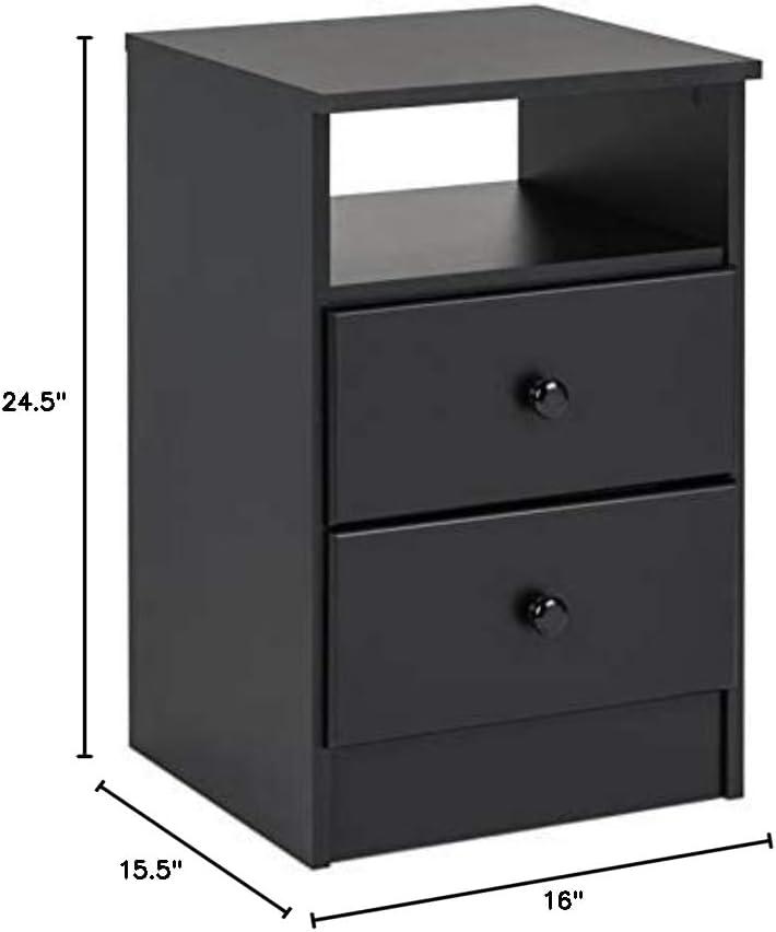 Prepac Astrid 2 Drawer Nightstand White: Modern Style, MDF, Includes Anti-Tip Hardware, for All Ages