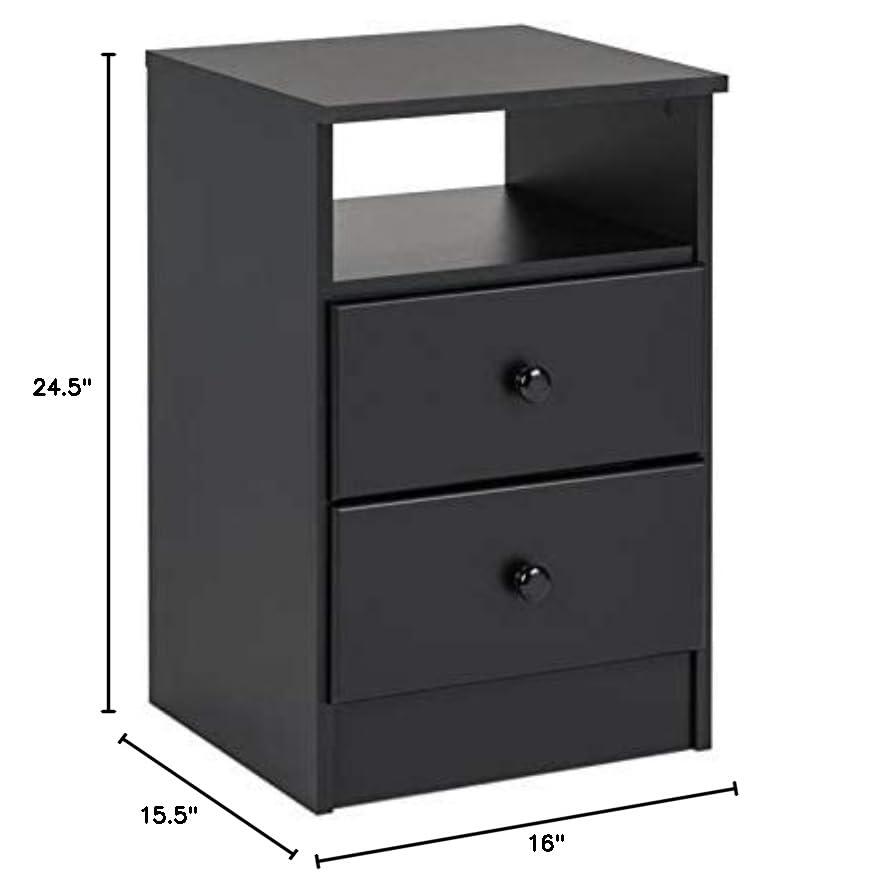 Prepac Astrid 2 Drawer Nightstand White: Modern Style, MDF, Includes Anti-Tip Hardware, for All Ages