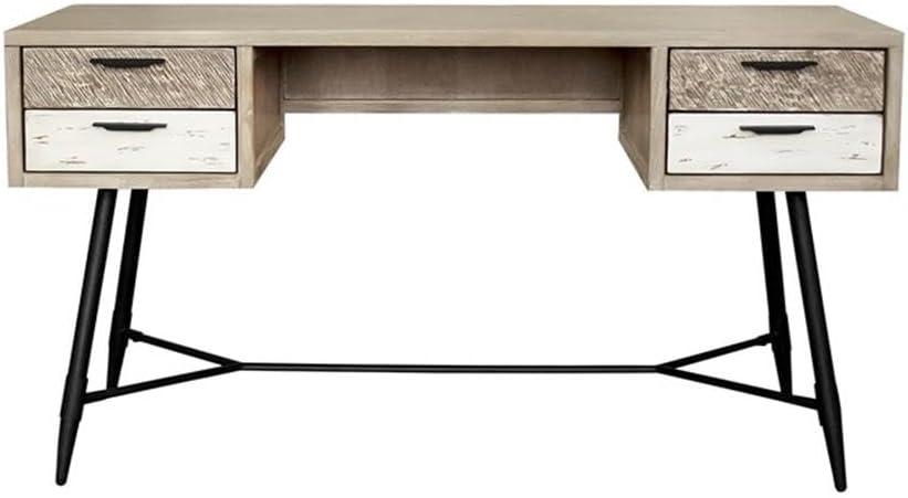 Armen Living Bridges 4-Drawer Modern Wood Desk in Natural/Gray
