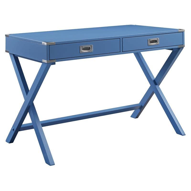 ACME Amenia Wooden Rectangular 2-Drawer Writing Desk with X-Shaped Base in Blue