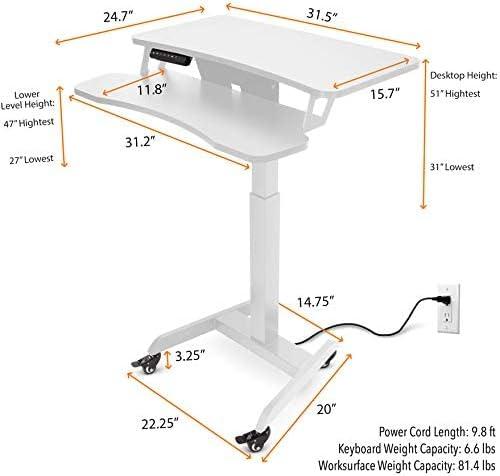 White Electric Height Adjustable Mobile Podium with Keyboard Tray