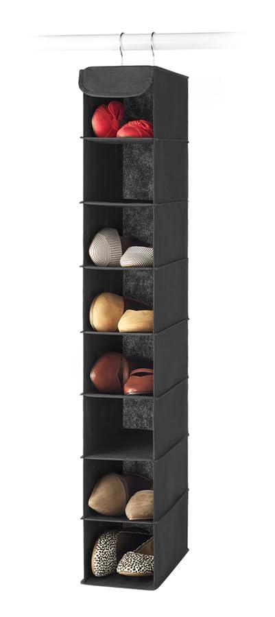 Whitmor Hanging Shoe Organizer, 8 Shelves-Hanging Closet Organizer, Hanging Shoe Rack for Small Closet, Hanging Shelves for Storage Shoes Clothes 11.5" D x 5.5" W x 41" H, Black