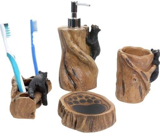 Rustic Lodge Polyresin Bath Set with Climbing Black Bears