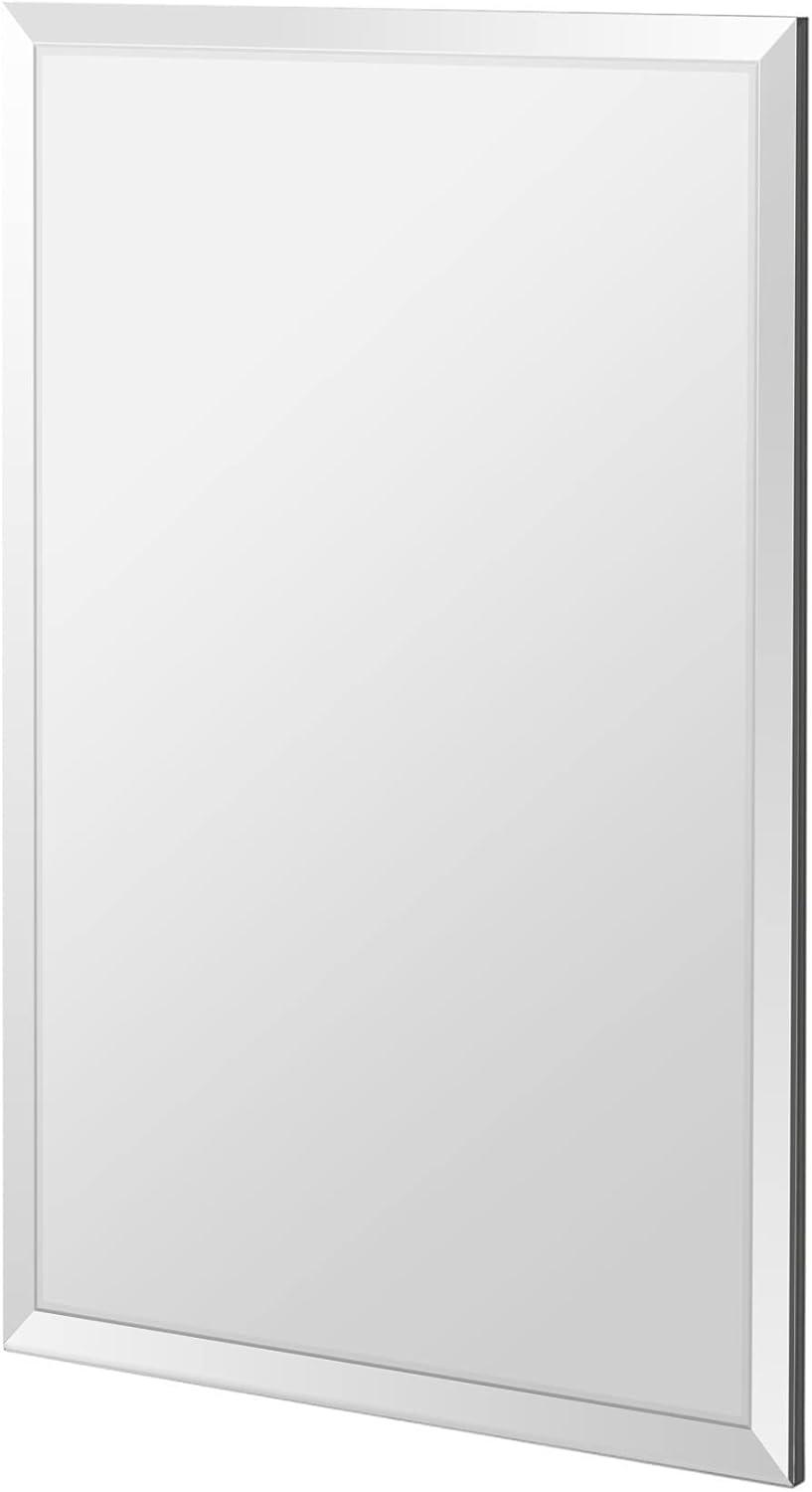 36"X48" inch Clear Rectangle Beveled Polish Frameless Wall Mirror with Hooks