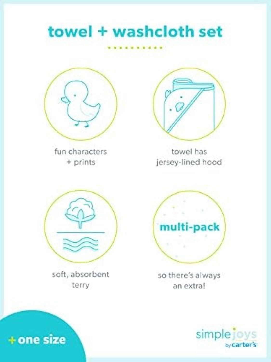 Simple Joys by Carter's Unisex Babies' 8-Piece Towel and Washcloth Set, Multipacks