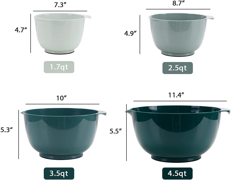 Green Ombre Plastic Nesting Mixing Bowl Set with Pour Spout, 4 Pieces