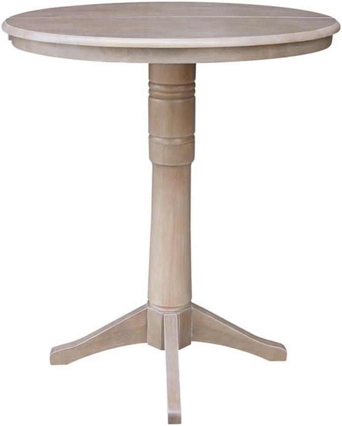 36" Round Bar Height Table with 12" Leaf - Washed Gray Taupe