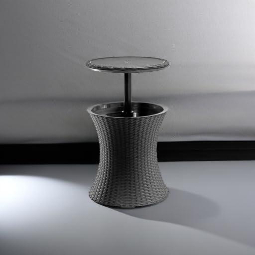 Keter Pacific 7.5 Gallon Cool Bar 2 in 1 Weather Resistant Side Table and Bar Durable Resin Outdoor Patio Beverage Cooler Table, Rattan Look Dark Grey