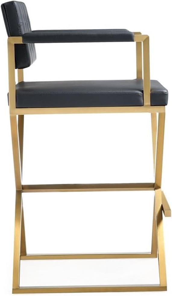 TOV Furniture Director Black Vegan Leather Barstool with Gold Steel Legs