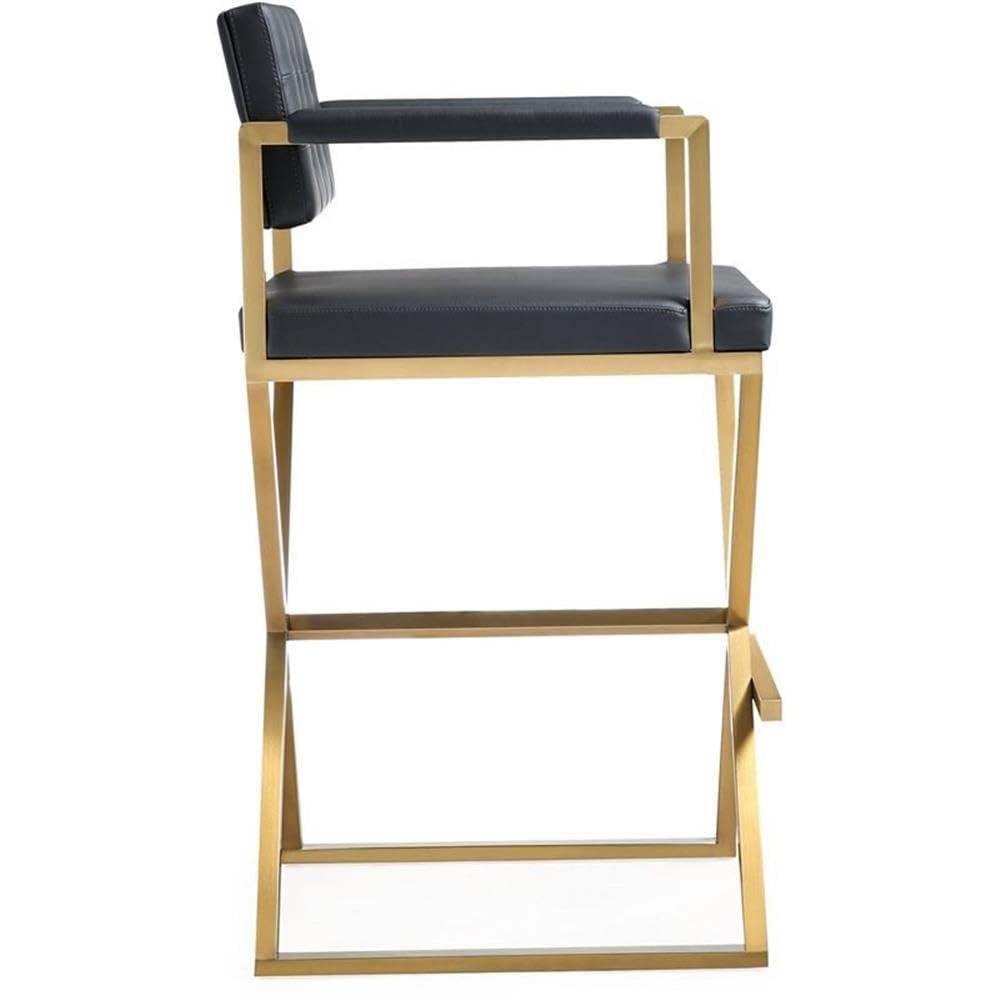 TOV Furniture Director Black Vegan Leather Barstool with Gold Steel Legs
