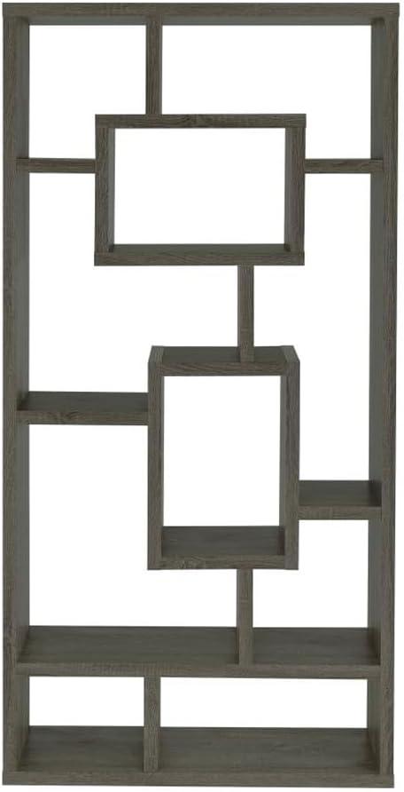 Weathered Gray 10-Shelf Geometric Bookcase