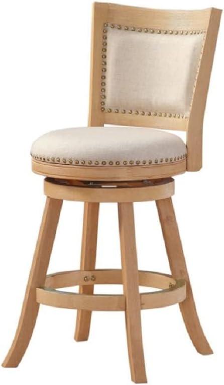 Boraam Melrose Distressed 24" Counter Height Barstool - Driftwood Crème: Linen Upholstery, Nailhead, Swivel, Wood Legs