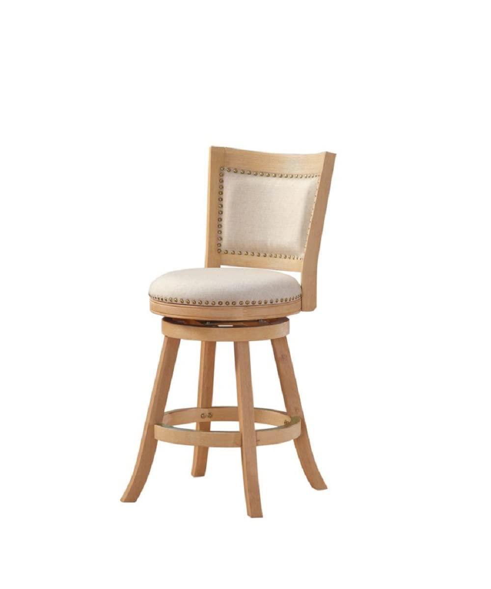 Boraam Melrose Distressed 24" Counter Height Barstool - Driftwood Crème: Linen Upholstery, Nailhead, Swivel, Wood Legs