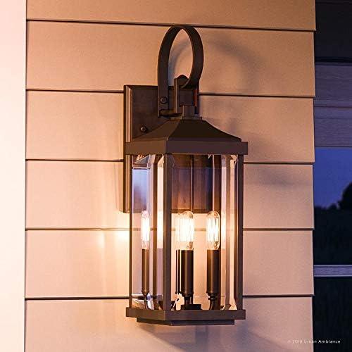 Luxury Colonial Outdoor Wall Sconce, 30.625''H x 9.5''W, with Farmhouse Style Elements, Tuscan Design, Olde Bronze Finish and Glass, UHP1194