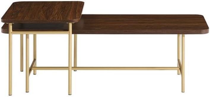 Dark Walnut and Gold Rectangular Wood Nesting Tables, Set of 2