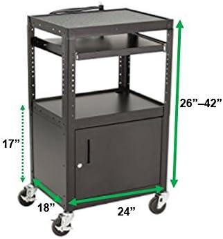 Adjustable Black Metal AV Cart with Locking Cabinet