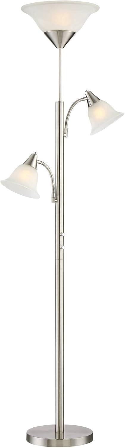 360 Lighting Jordan Modern Torchiere Floor Lamp with Side Lights 71 1/2" Tall Brushed Nickel Alabaster Glass Shade for Living Room Reading Bedroom