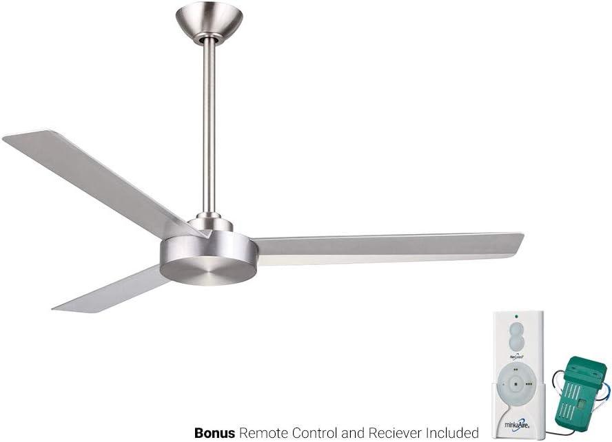 52" Minka Aire Modern 3 Blade Indoor Ceiling Fan Brushed Aluminum Silver for Living Room Kitchen Bedroom Family Dining House Home