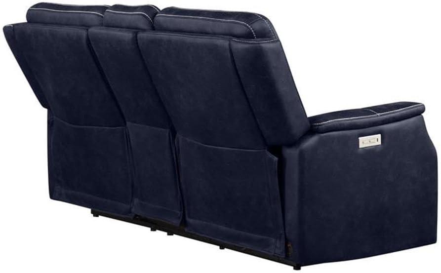 Steve Silver Valencia Leatherette Dual Power Reclining Loveseat with Console, Ocean Blue