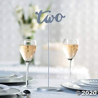 1-12 Calligraphy Silver Table Numbers - Party Supplies - 12 Pieces