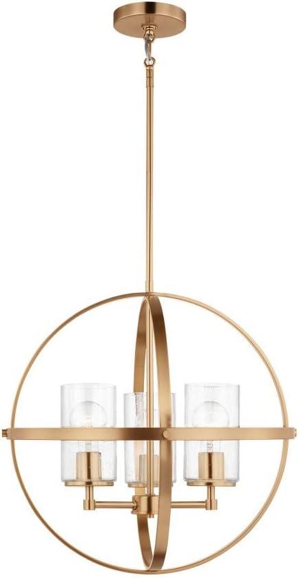 Alturas 3-Light Satin Brass Modern Dining Room Hanging Globe Chandelier with Clear Seeded Glass Shades