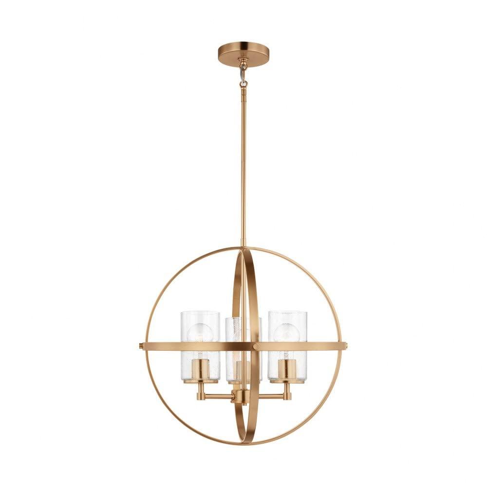 Alturas 3-Light Satin Brass Modern Dining Room Hanging Globe Chandelier with Clear Seeded Glass Shades