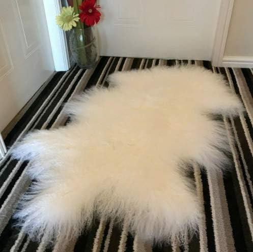 Genuine Mongolian Tibetan Lamb Sheepskin Wool Area Rug Real Carpet Curled Fur Pelt Throw Soft Plush Home Decorative 2ft x 3.4-3.6Ft