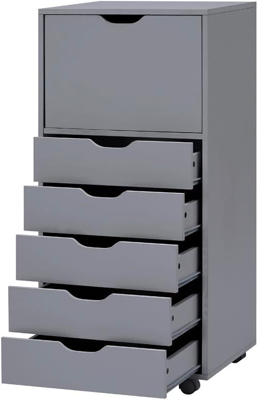 Inbox Zero 6-Drawer Office Drawer File Cabinet on Wheels, Desk Filing Cabinet Unit, Craft Office Drawer Storage Organization