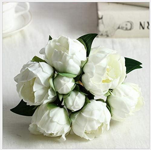 Floral Kingdom 14" Real Touch Latex Artificial Peony Flowers for Floral Arrangements, Bridal Bouquets, Home/Office Decor (6 Flowers, 2 Buds) (White)