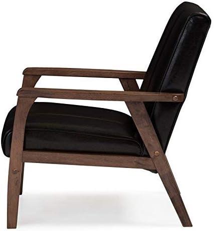 Baxton Studio Nikko Mid-century Modern Scandinavian Style Black Faux Leather Wooden Lounge Chair