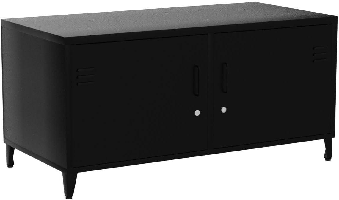 HOPUBUY Metal Storage Cabinet with Lock, Steel Locker Cabinet with Removable Shelves and 2 Locking Doors, Black Storage Cabinets for Home, Garage, Office, Bedroom