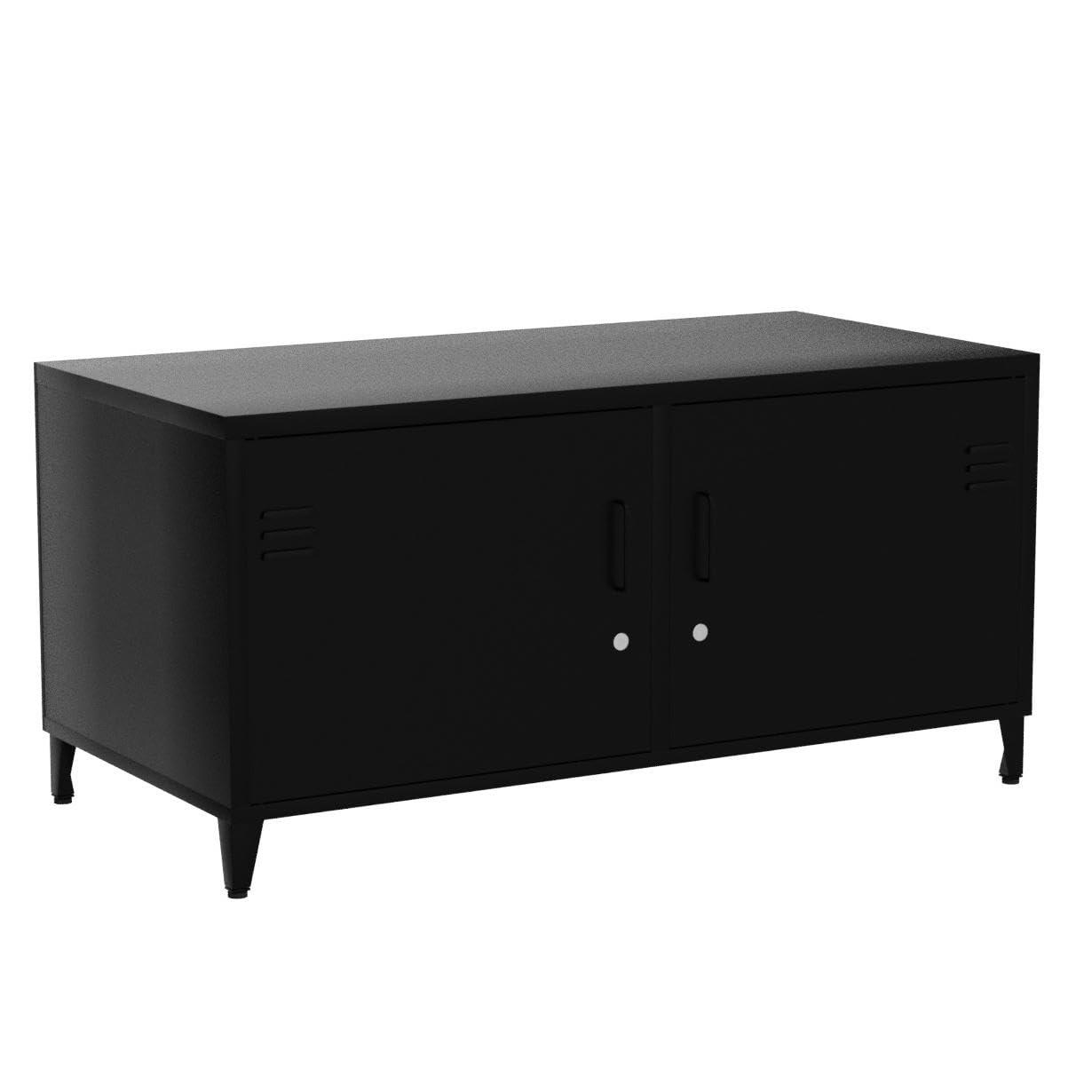 HOPUBUY Metal Storage Cabinet with Lock, Steel Locker Cabinet with Removable Shelves and 2 Locking Doors, Black Storage Cabinets for Home, Garage, Office, Bedroom