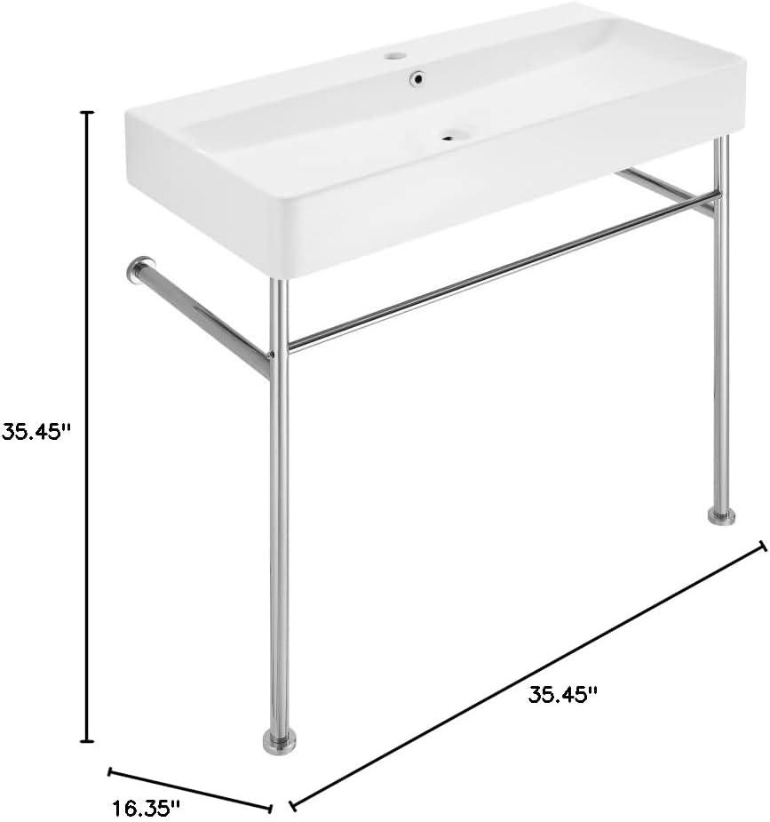 Carre 36 Ceramic Console Sink White Basin Chrome Legs