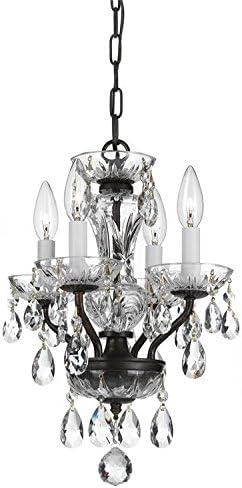 English Bronze Mini Chandelier with Clear Italian Crystals