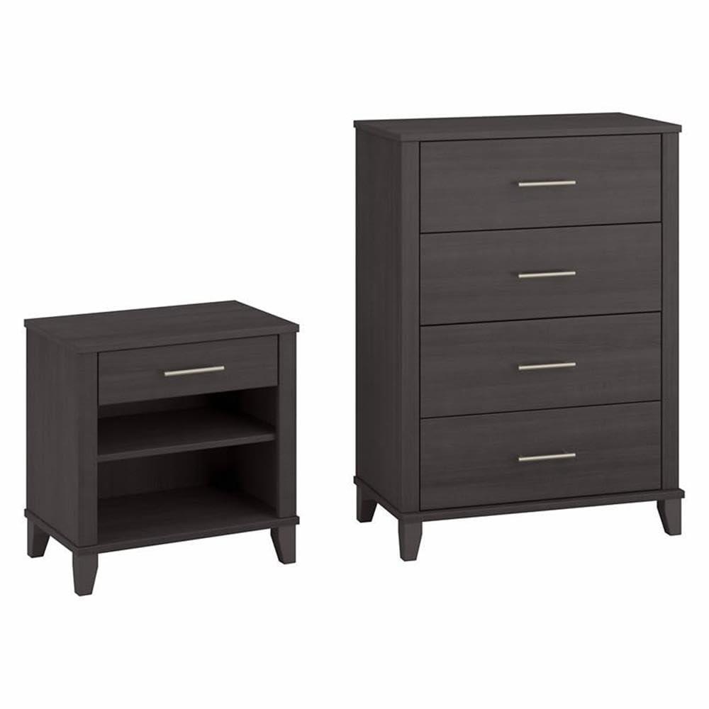Somerset Chest of Drawers and Nightstand Set in Platinum Gray - Engineered Wood