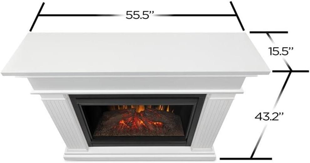 White 55.5" Wooden Electric Fireplace with Adjustable LED Flame