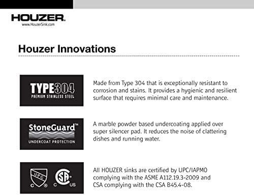 Houzer 32 in Stainless Topmount 4-hole 50/50 Double Corner Kitchen Sink w/ Strainer,Grid-LCR-3221-C