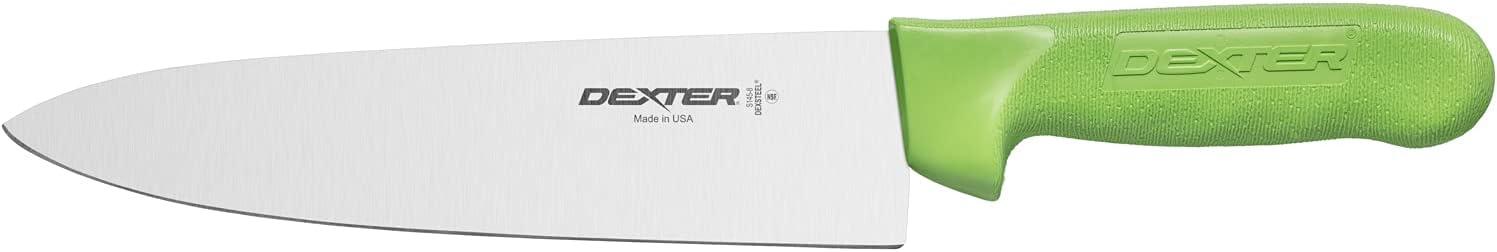 Dexter Sani-Safe® Stainless Steel Cook's Knife with Green Polypropylene Handle - 8"L Blade