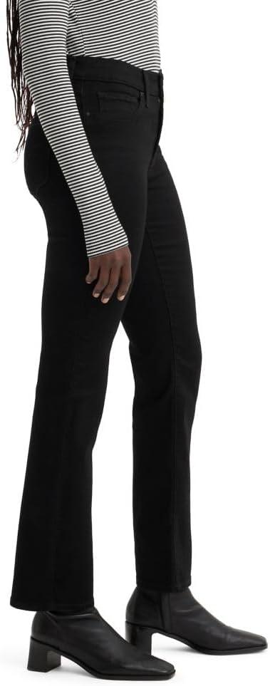 Black Mid-Rise Cotton Blend Straight Leg Jeans