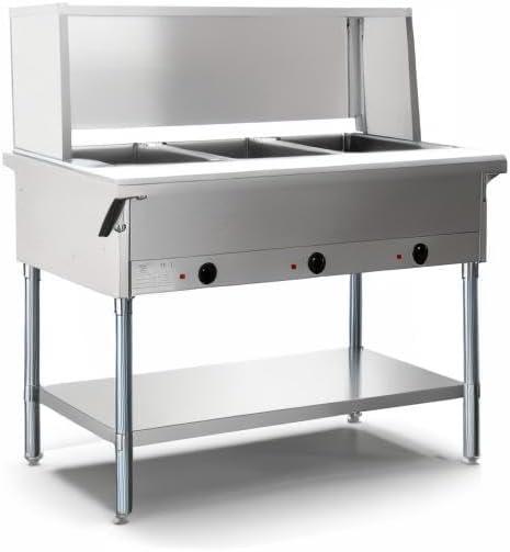Five Pan Open Well Electric Steam Table with Undershelf and Sneeze-Guard, 240V, KM-OWS-5SG.