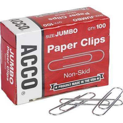 ACCO Paper Clips, #1, Nonskid, Silver, 100 Clips/Box, 10 Boxes/Pack