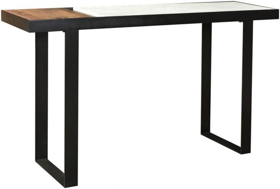 Blox 50'' Black Iron Frame Console Table with Marble and Acacia Wood