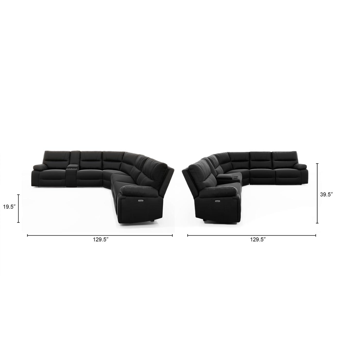 Jennifer Taylor Home Malibu 130" Modern Power Motion 6-Piece Reclining Corner Sectional with Cup Holders, Coal Black Top Grain Leather