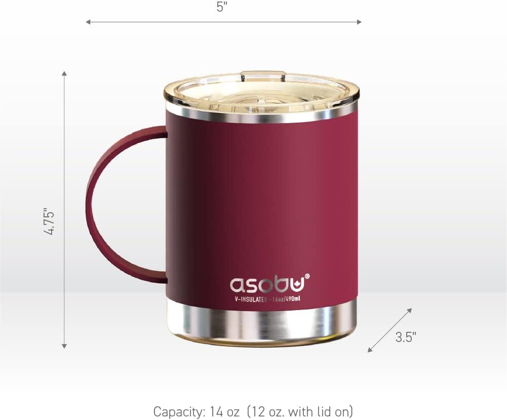 Asobu Ultimate Stainless Steel Ceramic Inner Coating Insulated Coffee Mug, 12 Ounces (Burgundy)