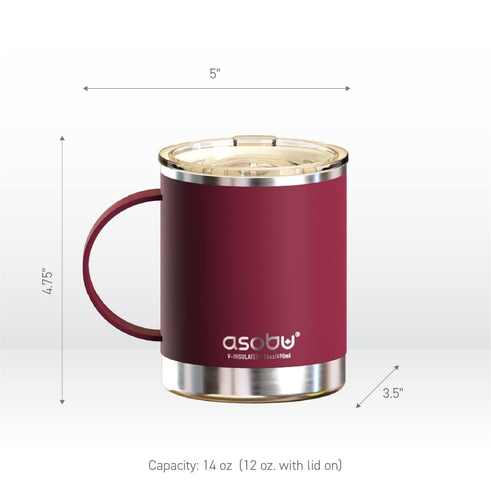 Asobu Ultimate Stainless Steel Ceramic Inner Coating Insulated Coffee Mug, 12 Ounces (Burgundy)